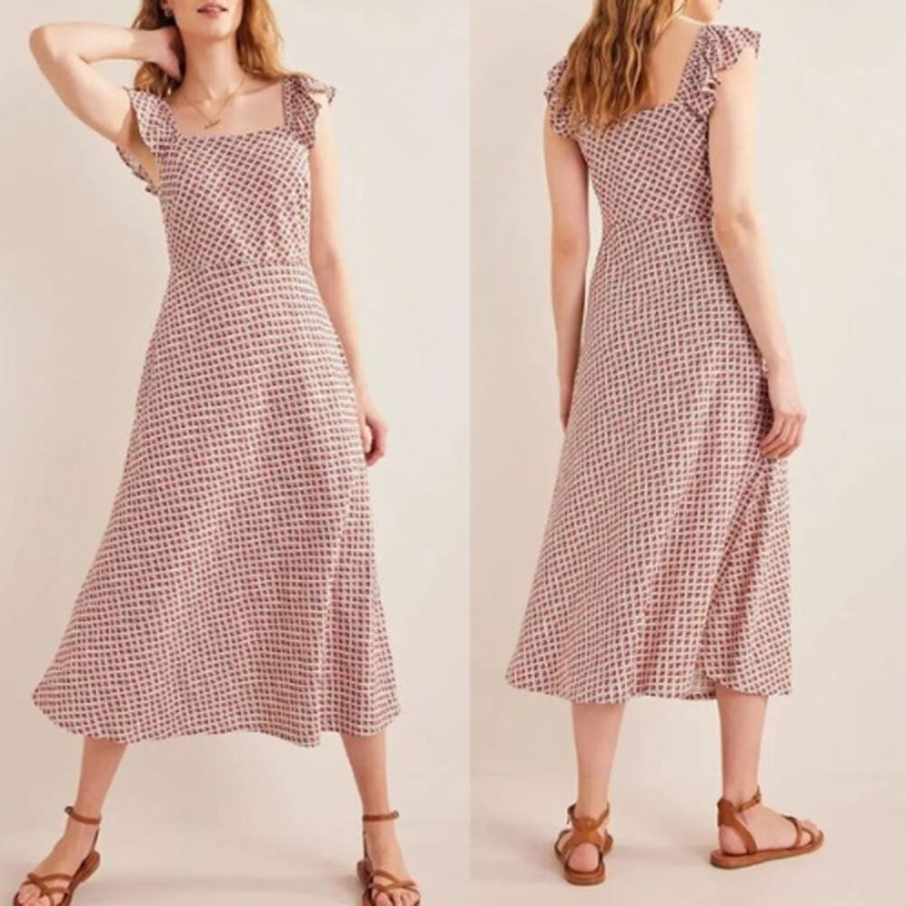 NEW Boden Ruffle Straps Jersey Midi Sundress Floral Vermillion Bloom Bud Size 6